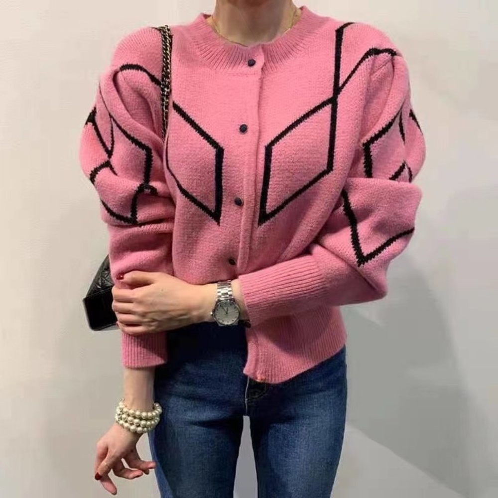 Brand New-Korean Fashion-Diamond Print Cardigan